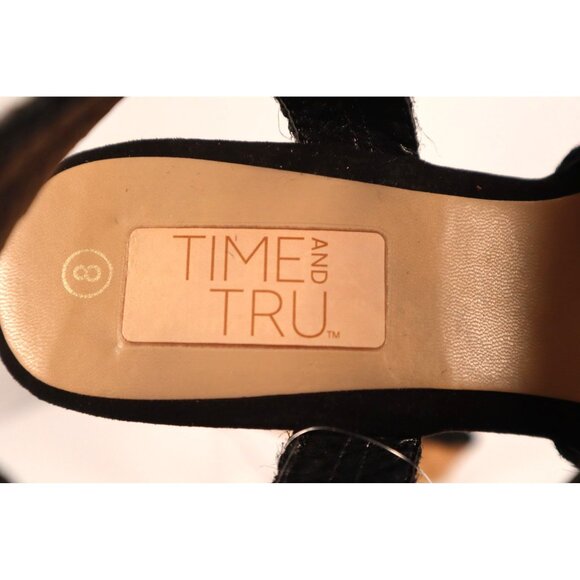 Time & Tru Black Strappy Cork Wedge Sandals Size 8 - Picture 9 of 11